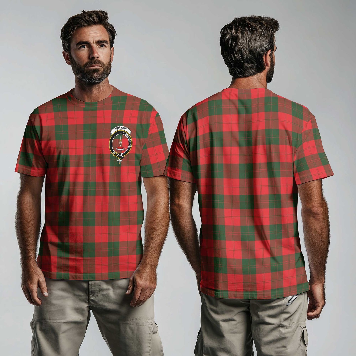 Clan Erskine Tartan Men T Shirt Crest And Plaid Basic Style