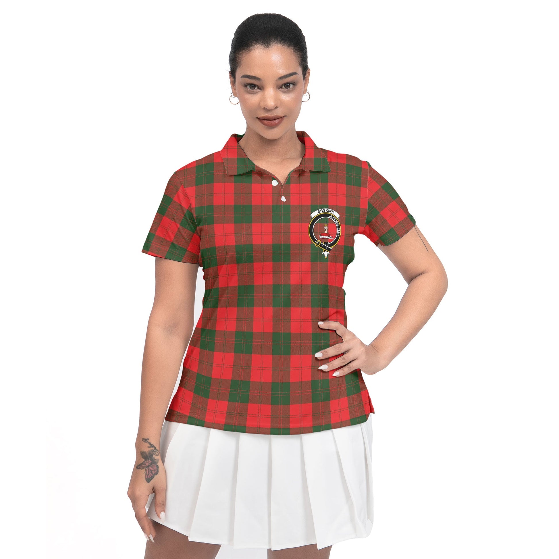 Clan Erskine Tartan Women Polo Shirt Crest And Plaid Basic Style