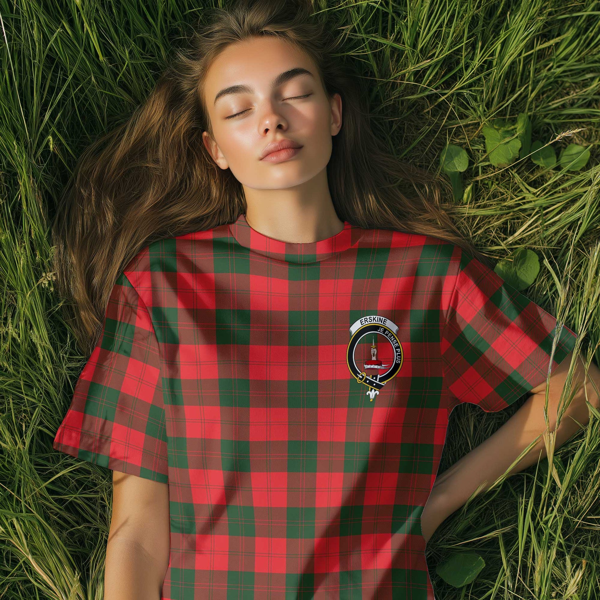 Clan Erskine Tartan Women T Shirt Crest And Plaid Basic Style