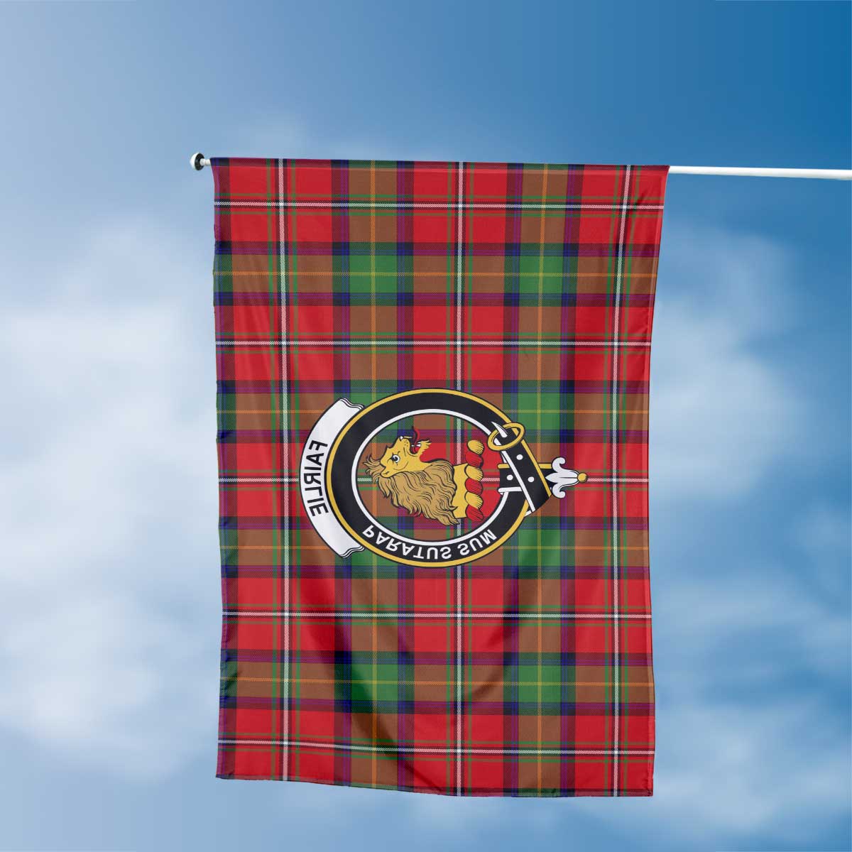 Clan Fairlie Tartan Flag Crest And Plaid Basic Style