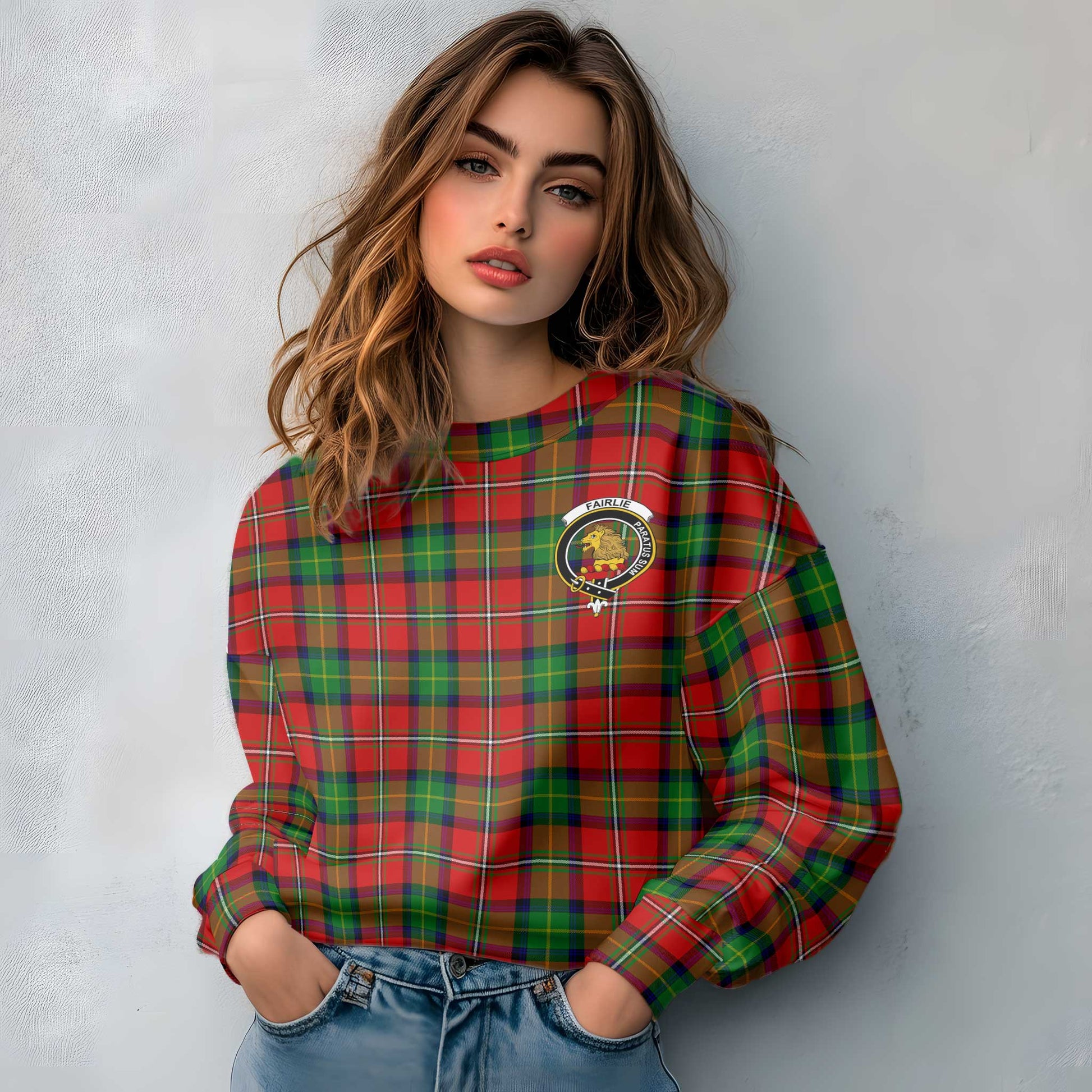 Clan Fairlie Tartan Women Sweatshirt Crest And Plaid Basic Style