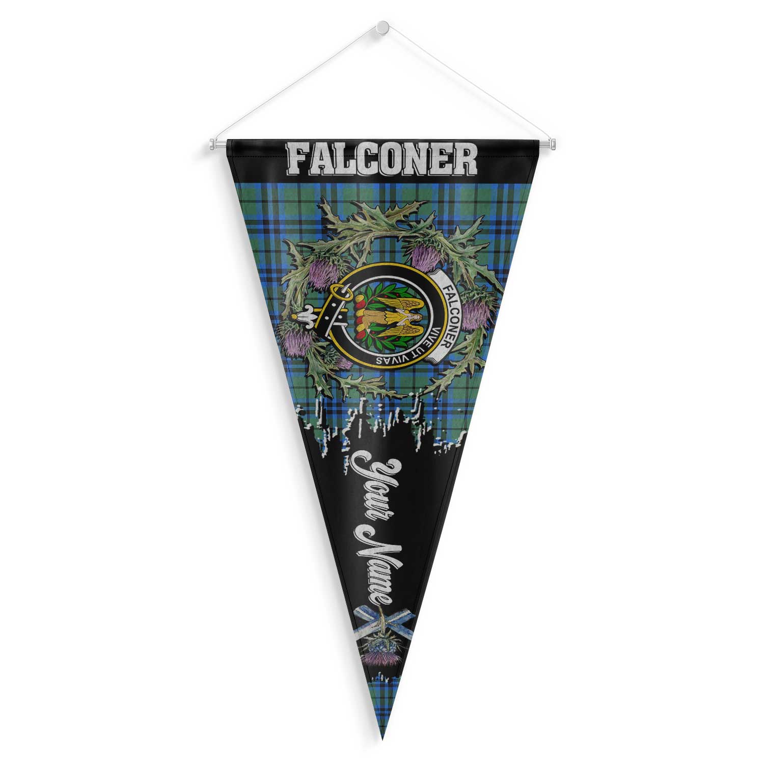 Clan Falconer Tartan Felt Pennant Crest And Plaid Basic Style