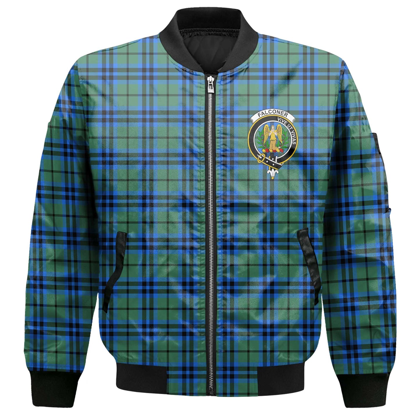 Clan Falconer Tartan Men Bomber Jacket Crest And Plaid Basic Style