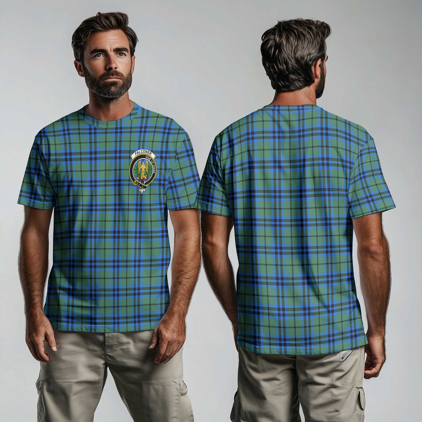 Clan Falconer Tartan Men T Shirt Crest And Plaid Basic Style