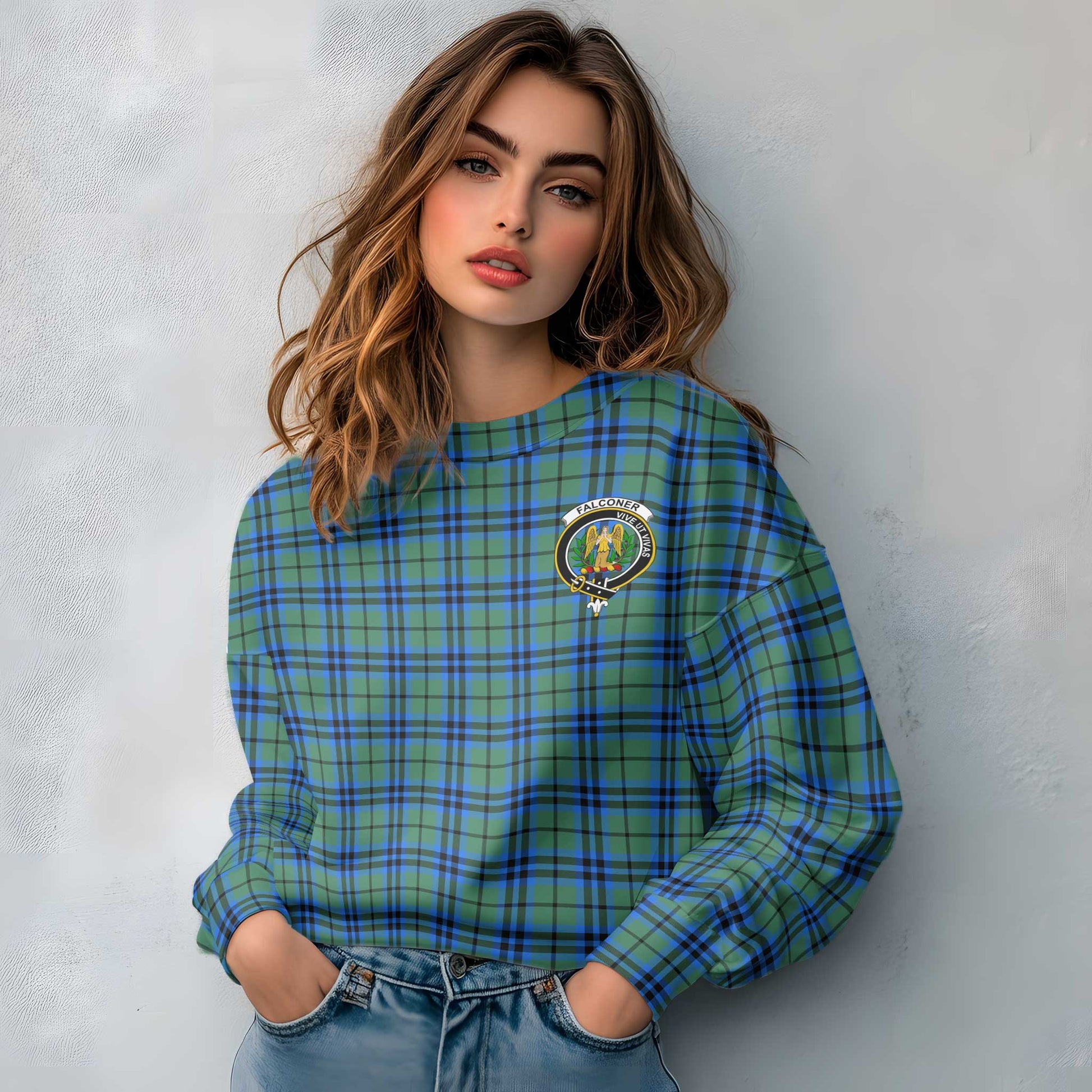 Clan Falconer Tartan Women Sweatshirt Crest And Plaid Basic Style