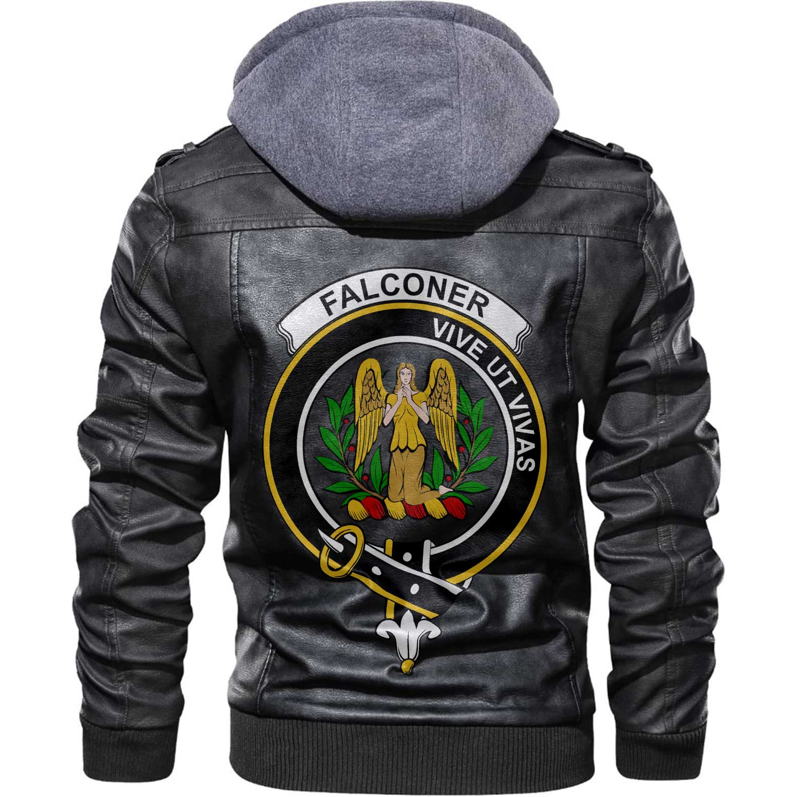 Clan Falconer Tartan Zip Leather Jacket Crest And Plaid Basic Style