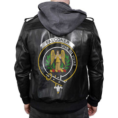 Clan Falconer Tartan Zip Leather Jacket Crest And Plaid Basic Style