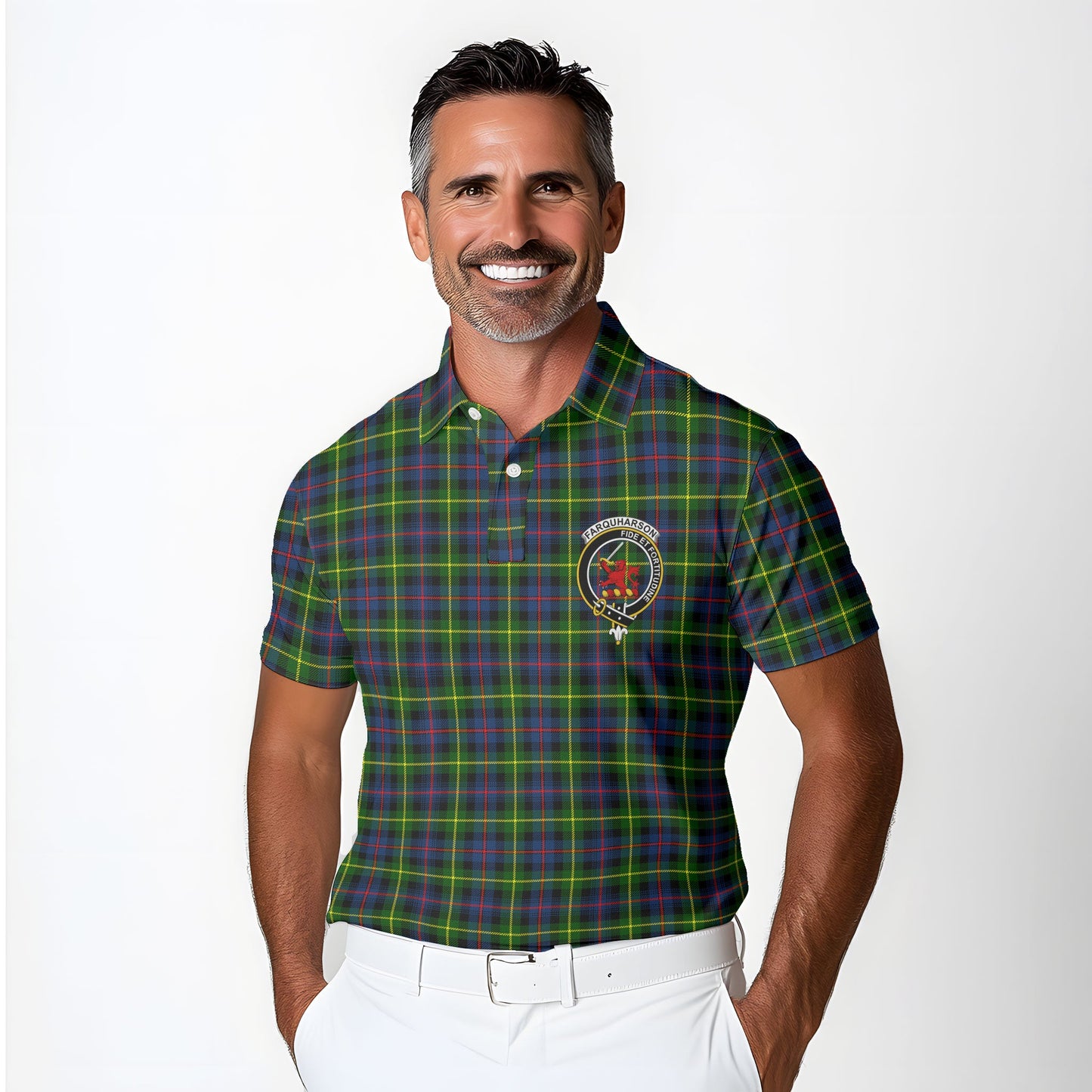 Clan Farquharson Tartan Golf Men Polo Shirt Crest And Plaid Basic Style