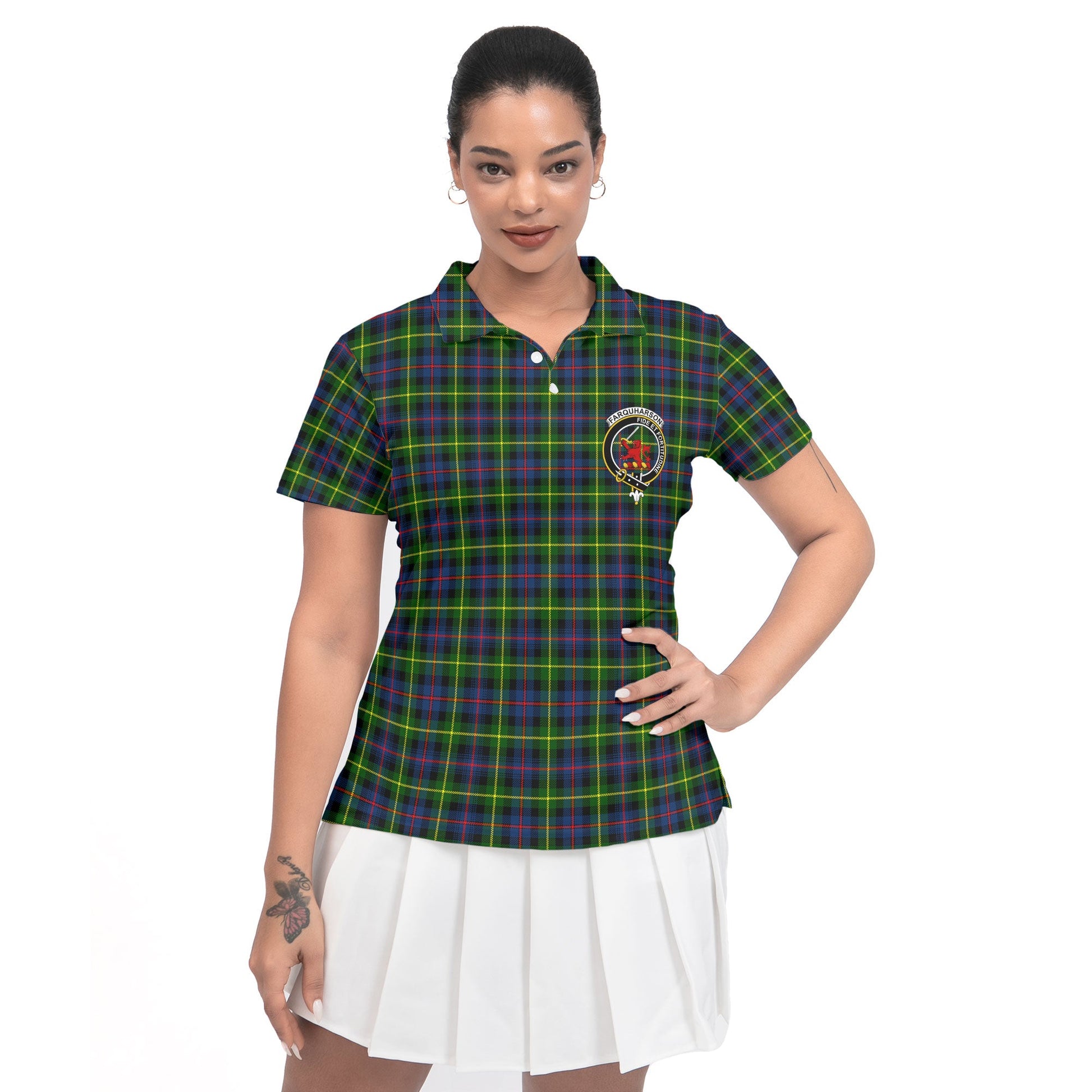 Clan Farquharson Tartan Women Polo Shirt Crest And Plaid Basic Style