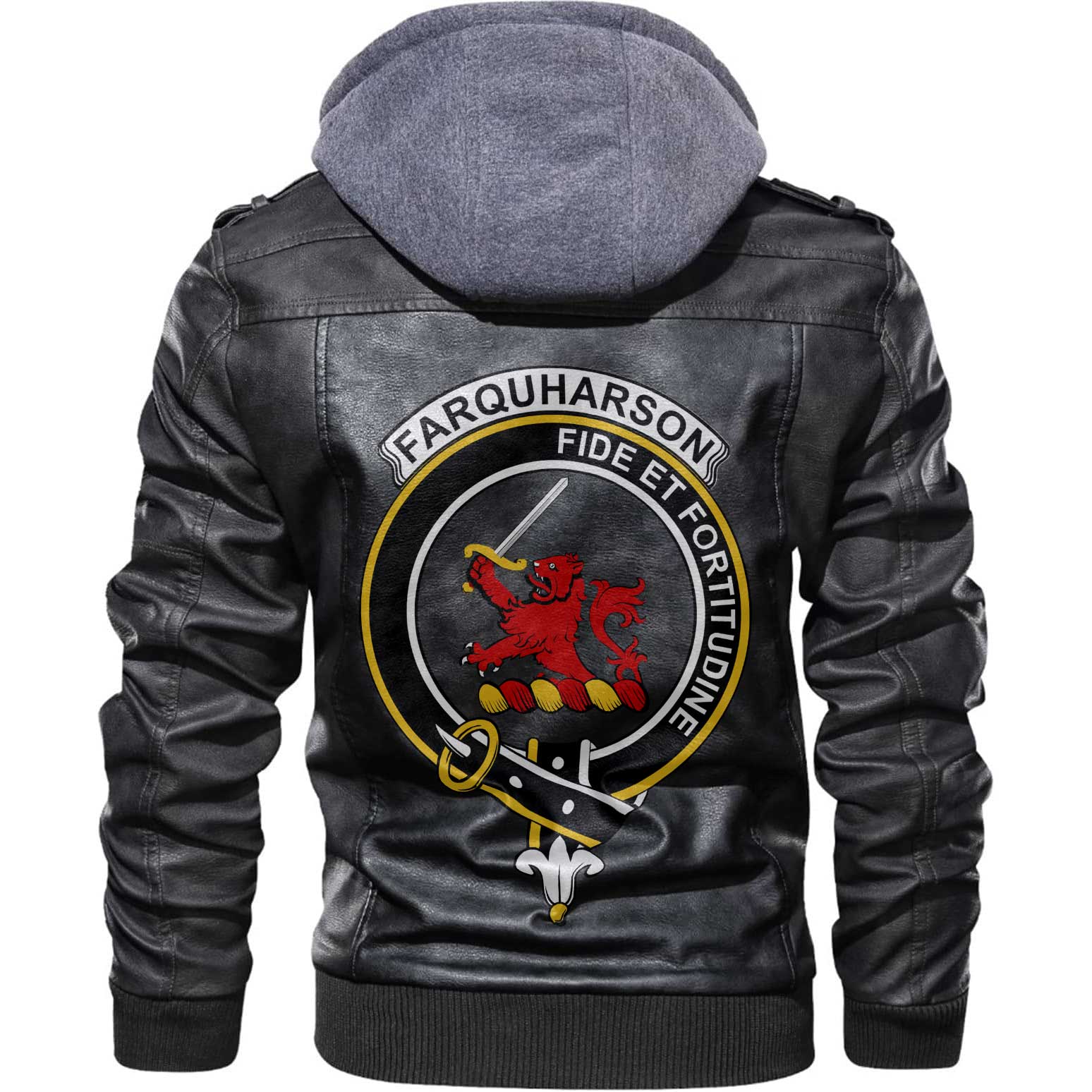 Clan Farquharson Tartan Zip Leather Jacket Crest And Plaid Basic Style