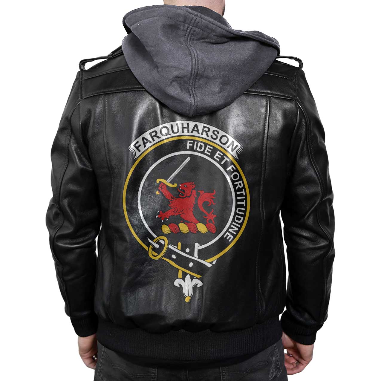 Clan Farquharson Tartan Zip Leather Jacket Crest And Plaid Basic Style