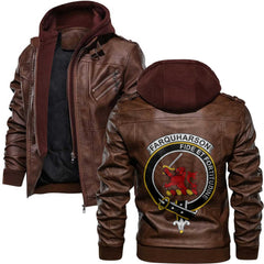 Clan Farquharson Tartan Zip Leather Jacket Crest And Plaid Basic Style