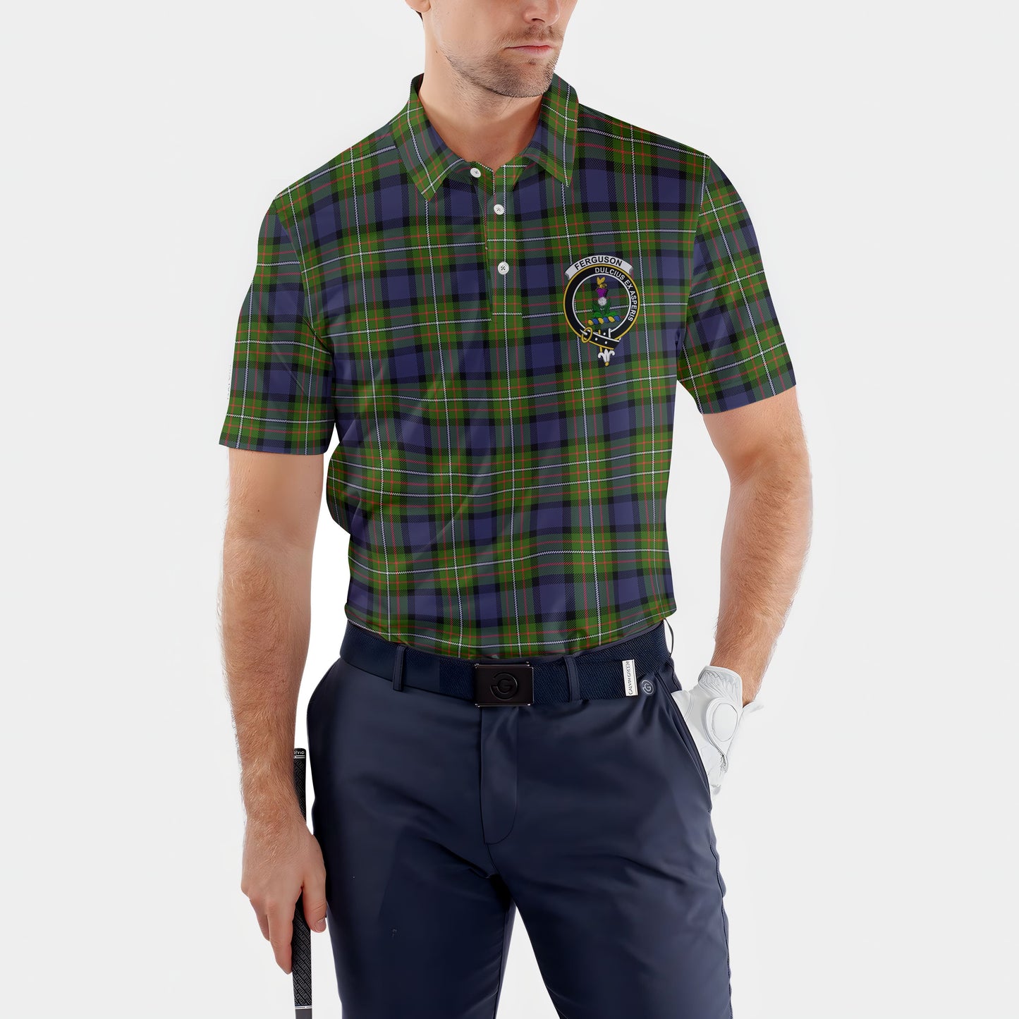 Clan Ferguson Tartan Golf Men Polo Shirt Crest And Plaid Basic Style