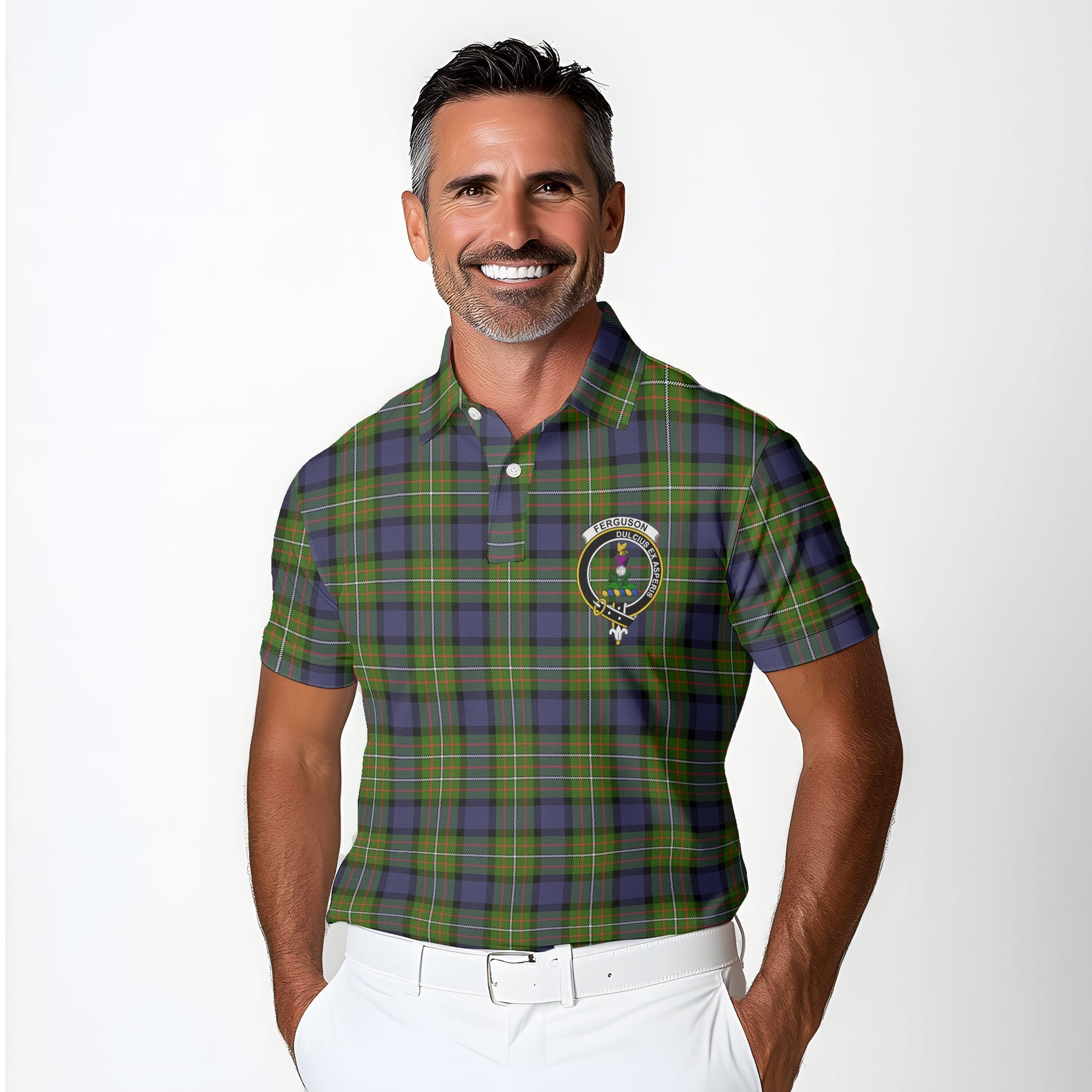 Clan Ferguson Tartan Golf Men Polo Shirt Crest And Plaid Basic Style