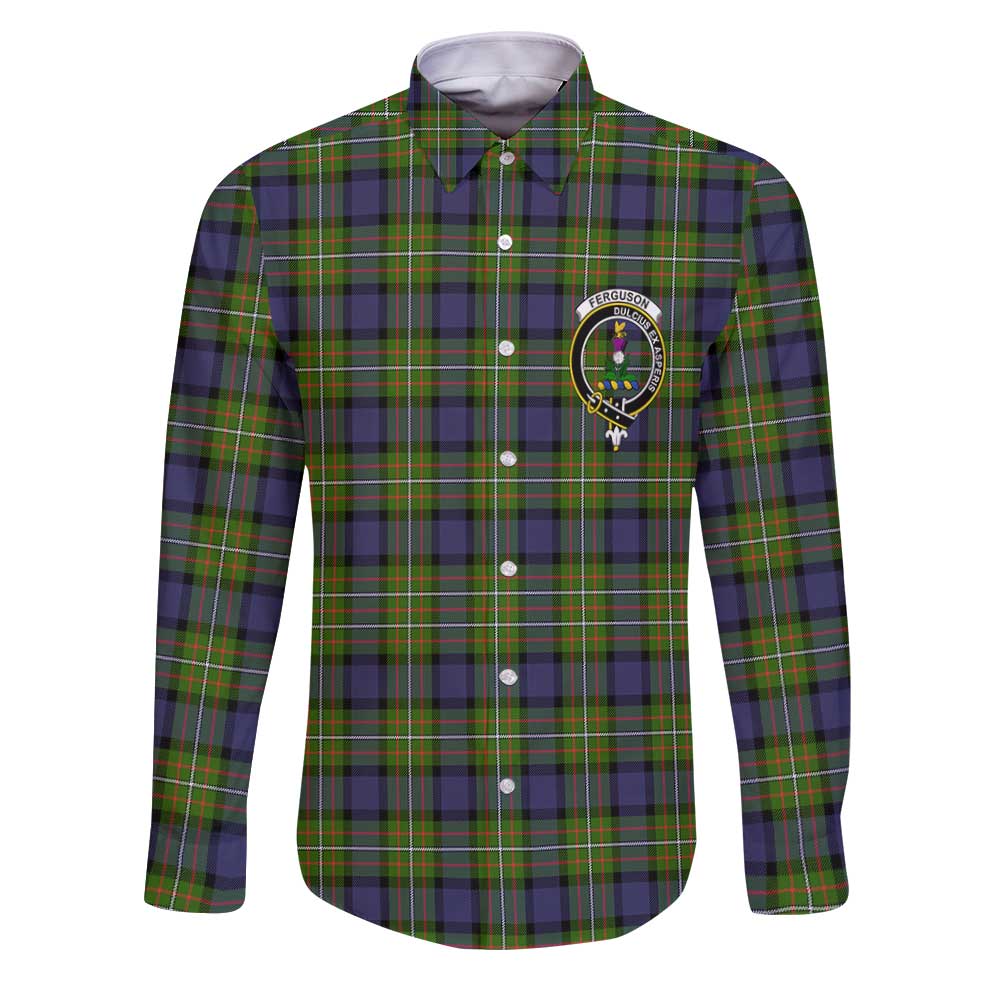 Clan Ferguson Tartan Long Sleeve Button Shirt Crest And Plaid Basic Style