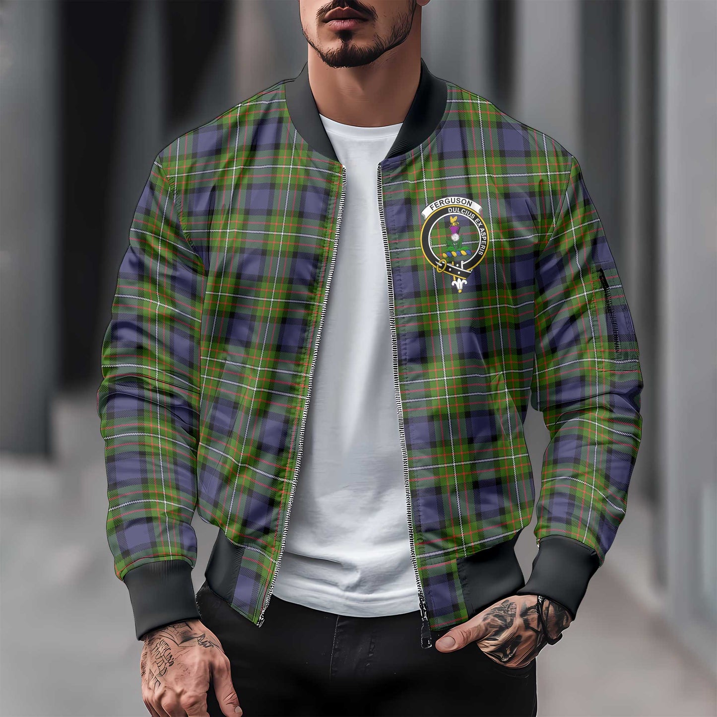 Clan Ferguson Tartan Men Bomber Jacket Crest And Plaid Basic Style