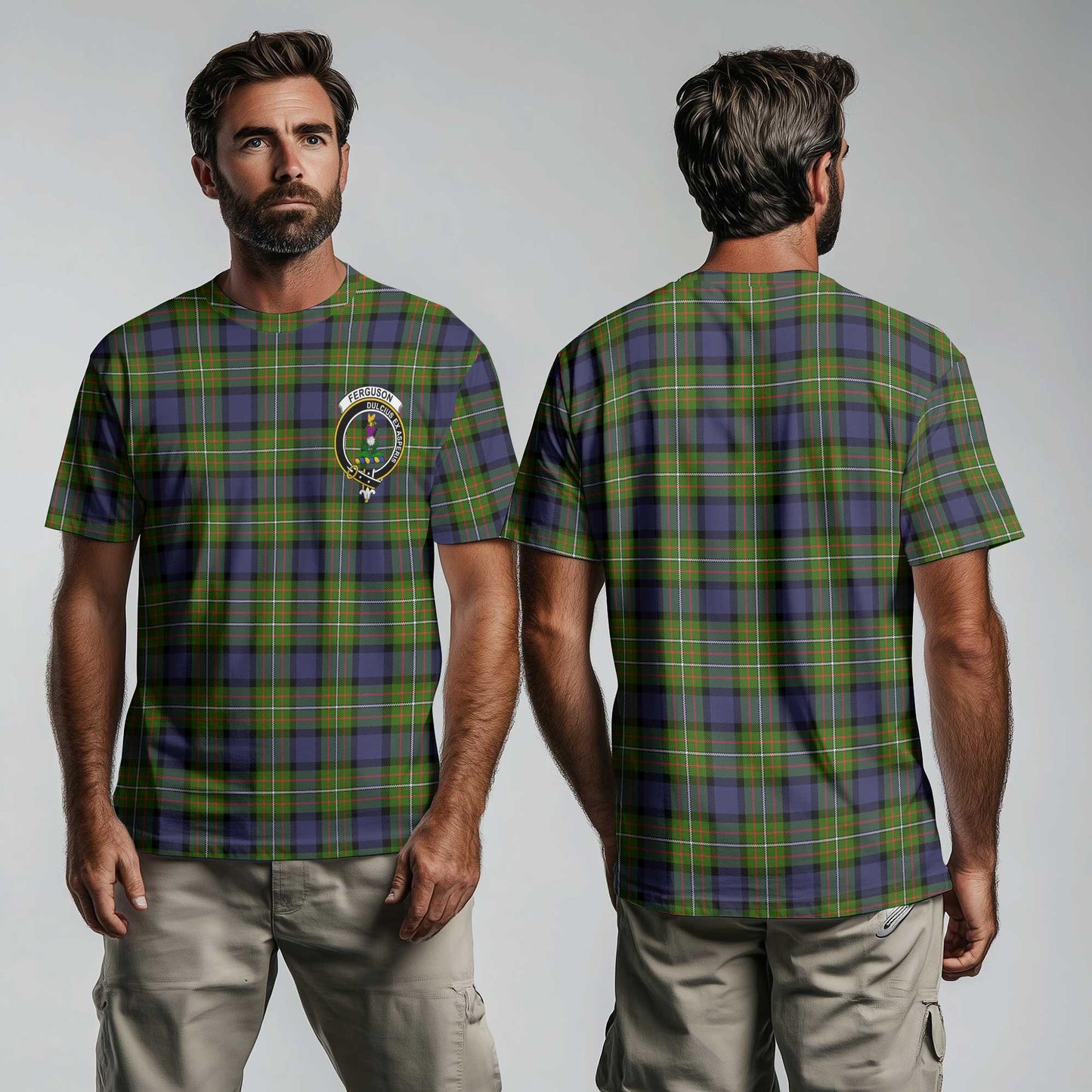 Clan Ferguson Tartan Men T Shirt Crest And Plaid Basic Style