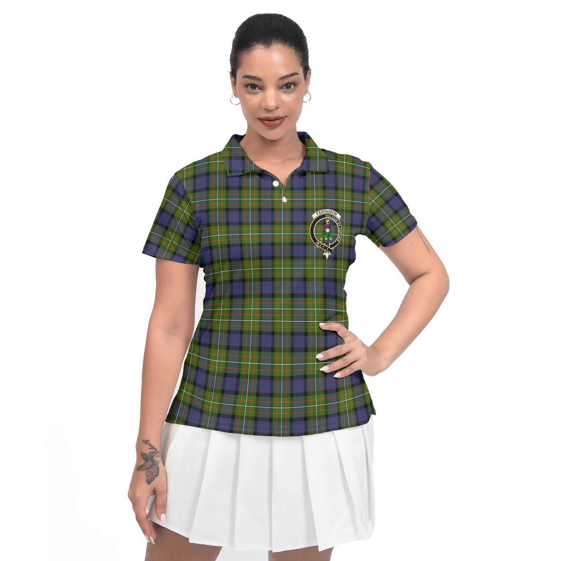 Clan Ferguson Tartan Women Polo Shirt Crest And Plaid Basic Style