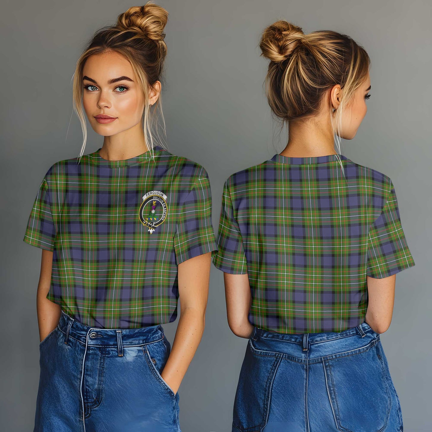 Clan Ferguson Tartan Women T Shirt Crest And Plaid Basic Style