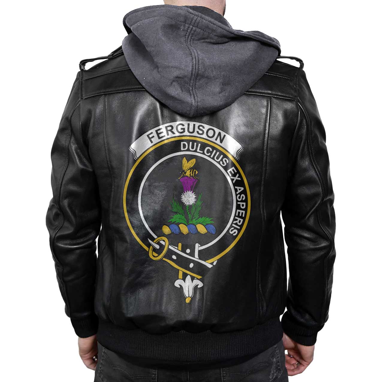 Clan Ferguson Tartan Zip Leather Jacket Crest And Plaid Basic Style