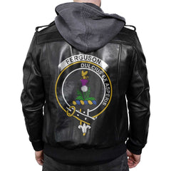 Clan Ferguson Tartan Zip Leather Jacket Crest And Plaid Basic Style