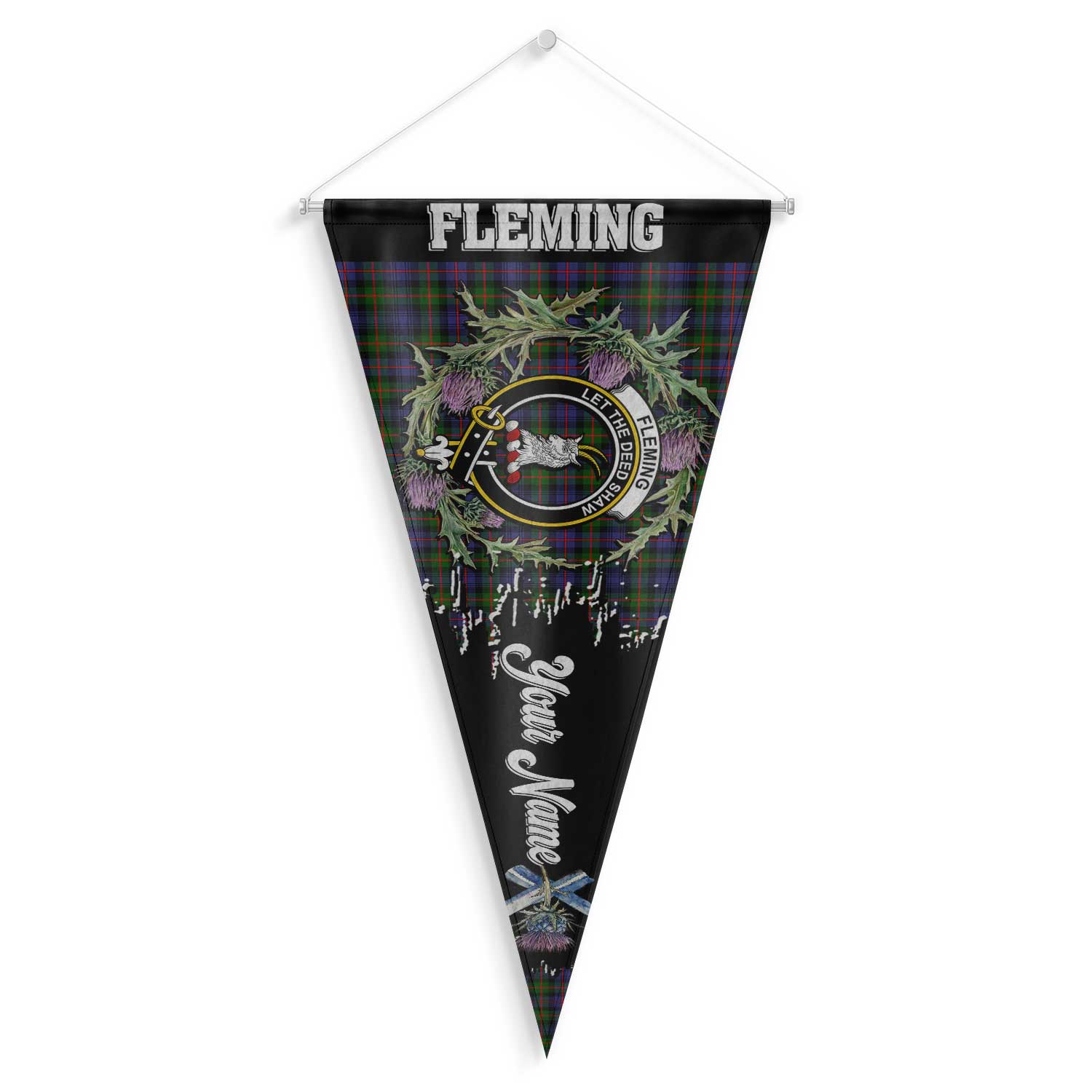Clan Fleming Tartan Felt Pennant Crest And Plaid Basic Style