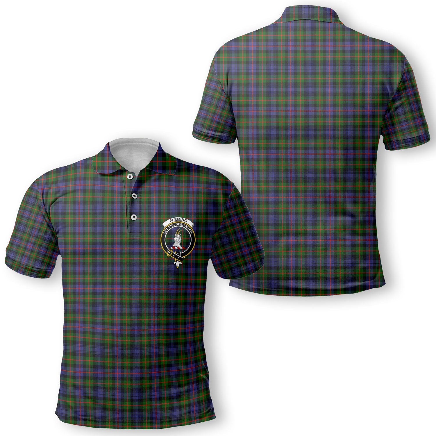 Clan Fleming Tartan Golf Men Polo Shirt Crest And Plaid Basic Style