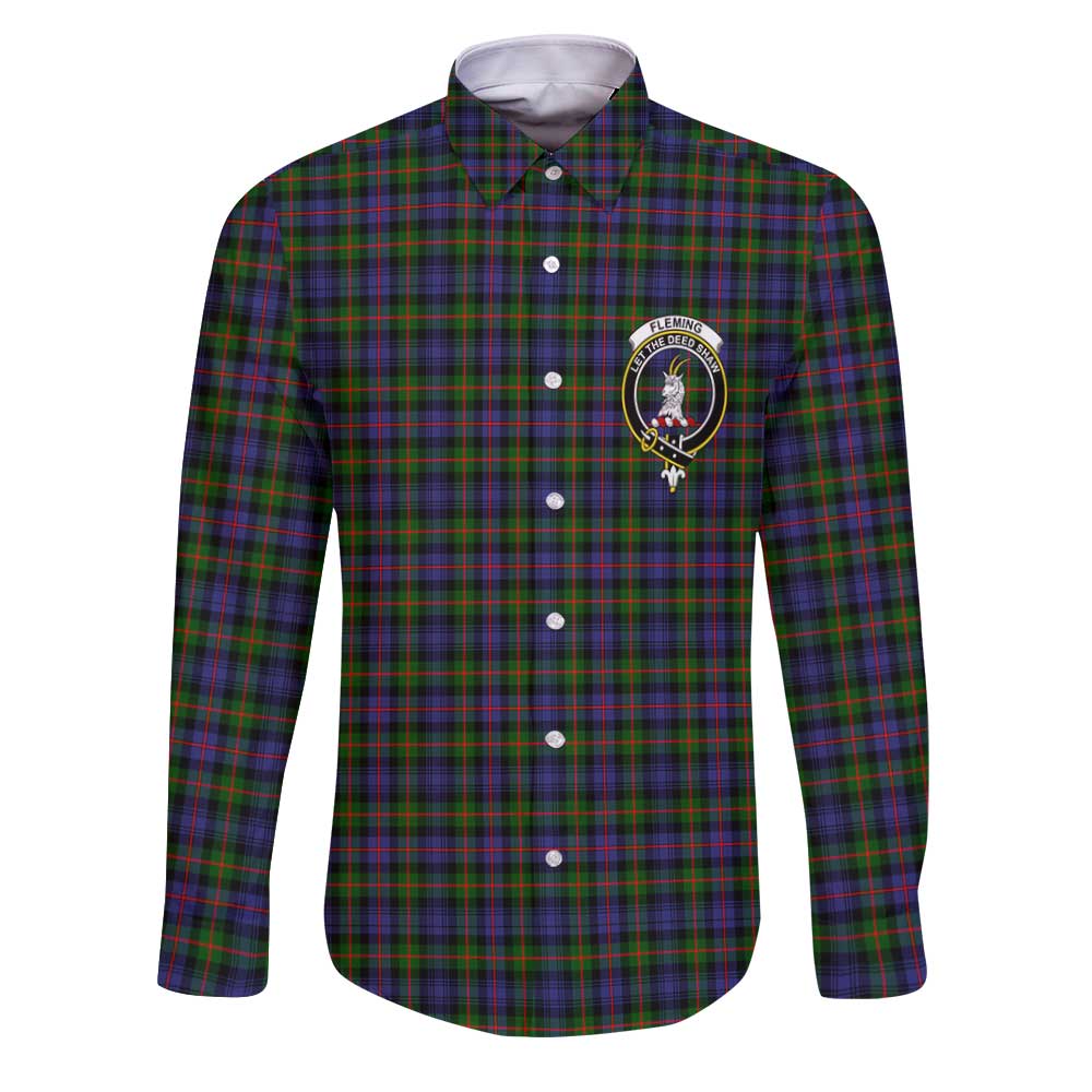 Clan Fleming Tartan Long Sleeve Button Shirt Crest And Plaid Basic Style