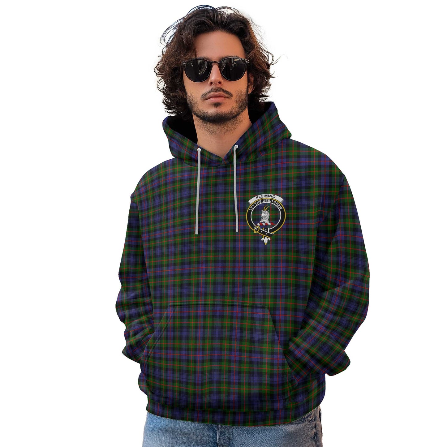 Clan Fleming Tartan Men Hoodie Crest And Plaid Basic Style