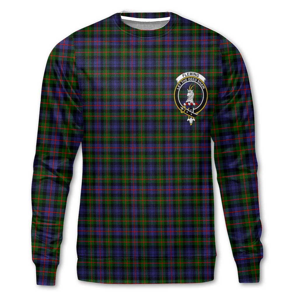 Clan Fleming Tartan Men Sweatshirt Crest And Plaid Basic Style