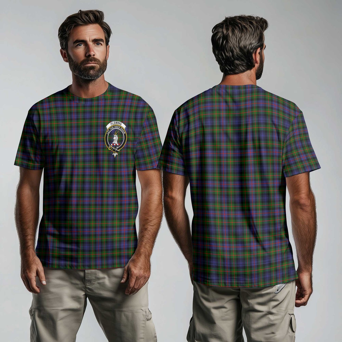 Clan Fleming Tartan Men T Shirt Crest And Plaid Basic Style