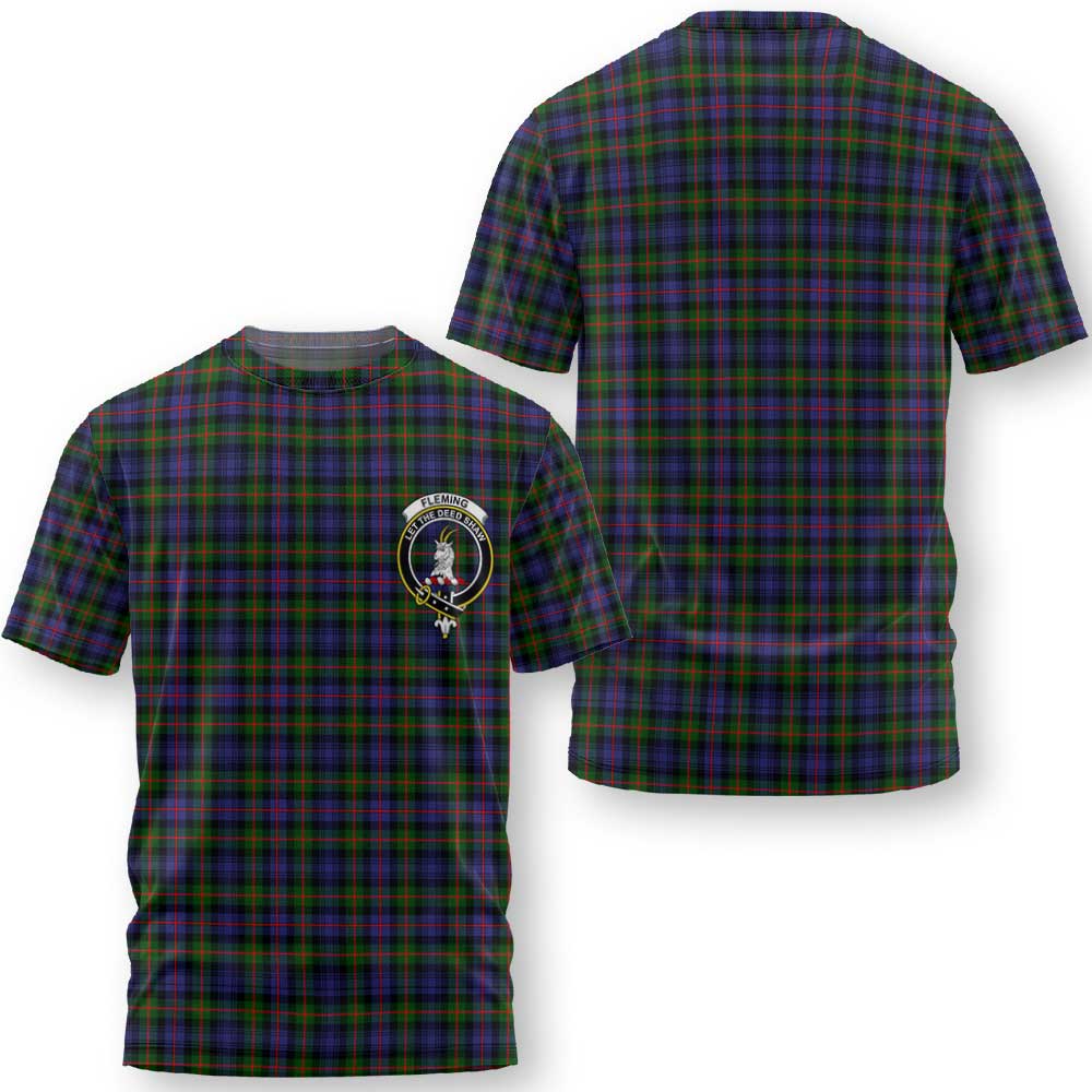 Clan Fleming Tartan Men T Shirt Crest And Plaid Basic Style