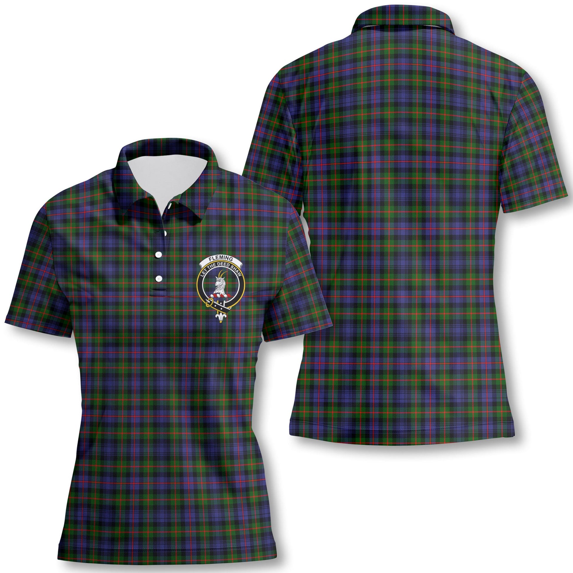 Clan Fleming Tartan Women Polo Shirt Crest And Plaid Basic Style