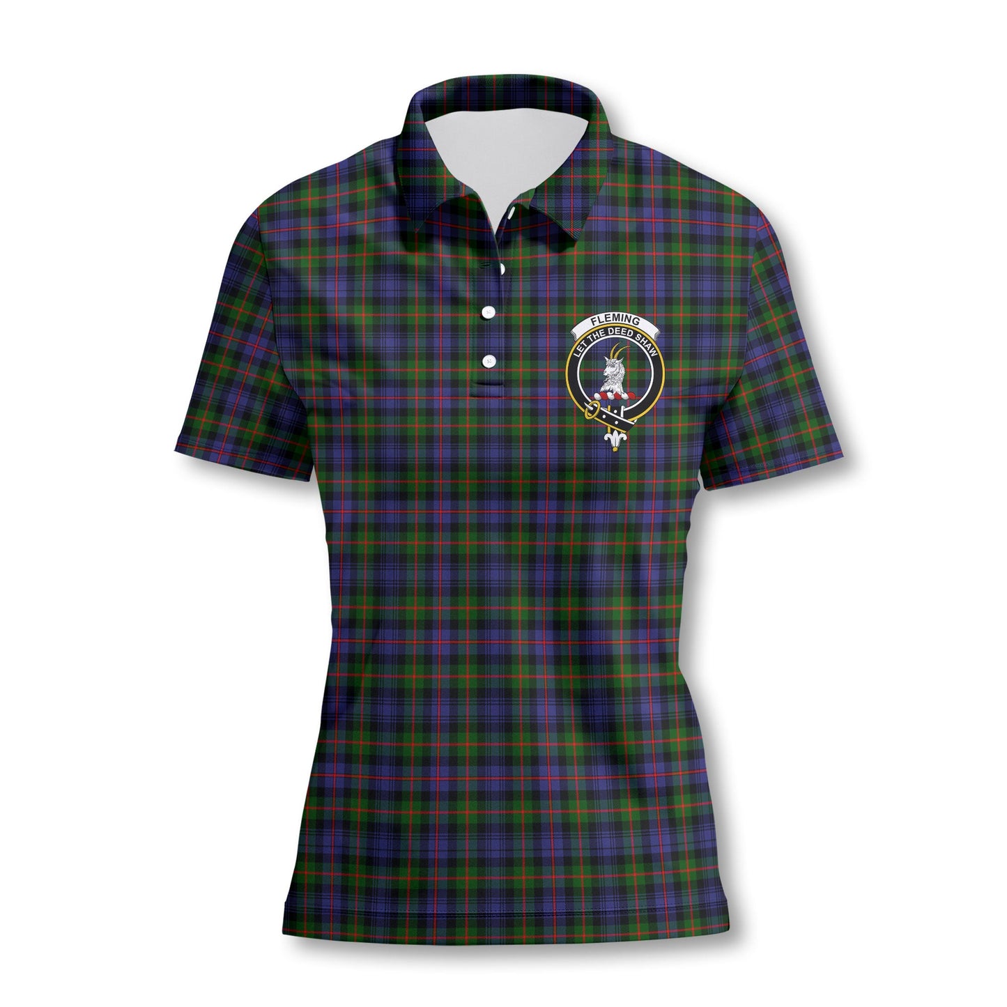 Clan Fleming Tartan Women Polo Shirt Crest And Plaid Basic Style