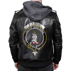 Clan Fleming Tartan Zip Leather Jacket Crest And Plaid Basic Style