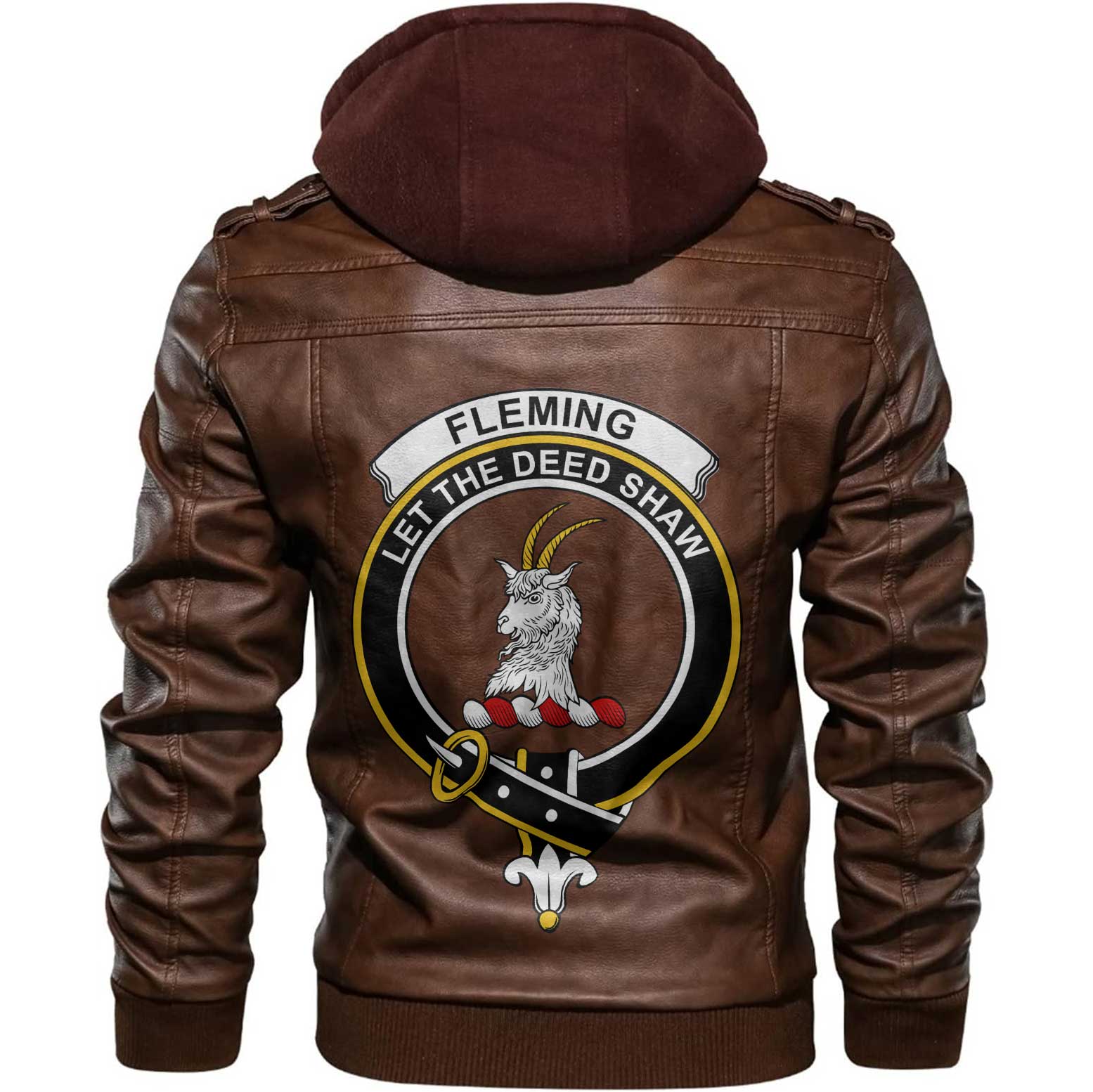 Clan Fleming Tartan Zip Leather Jacket Crest And Plaid Basic Style