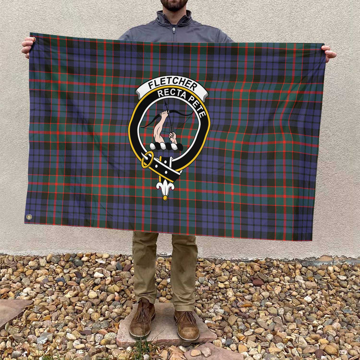 Clan Fletcher Tartan Flag Crest And Plaid Basic Style