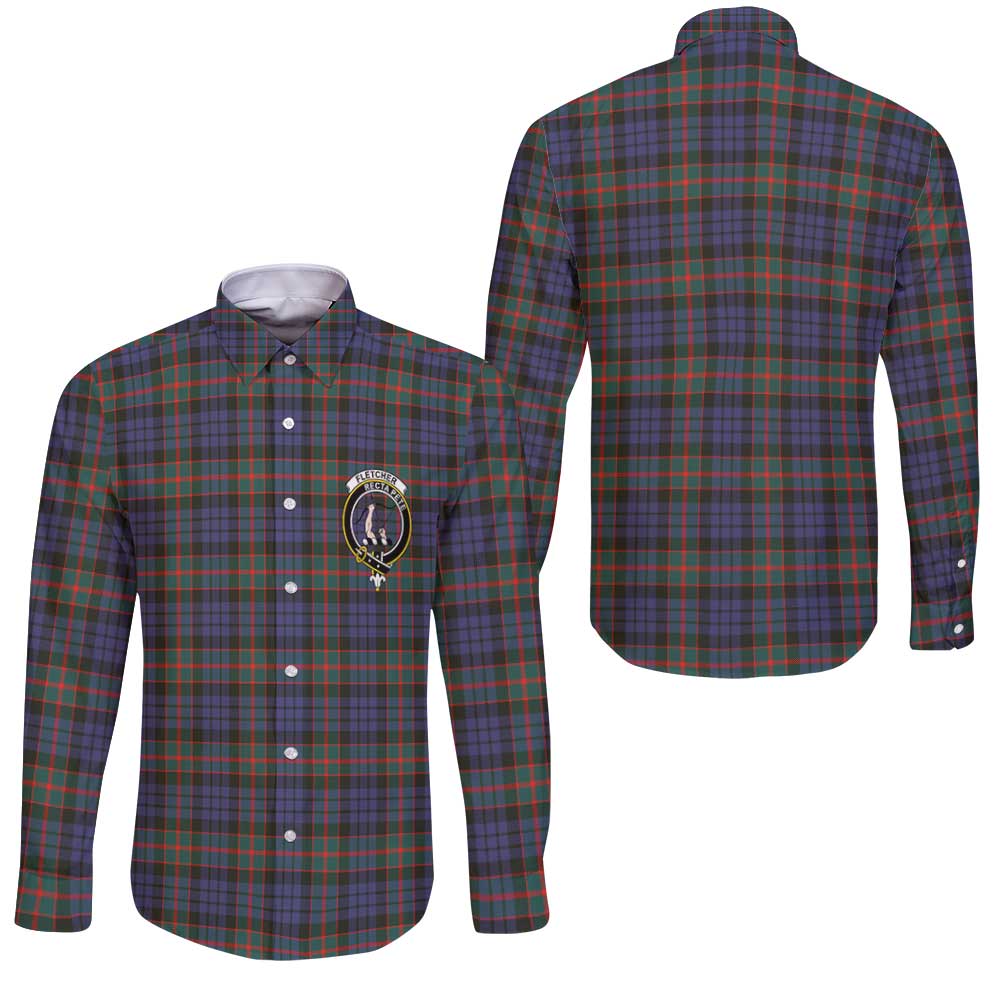Clan Fletcher Tartan Long Sleeve Button Shirt Crest And Plaid Basic Style