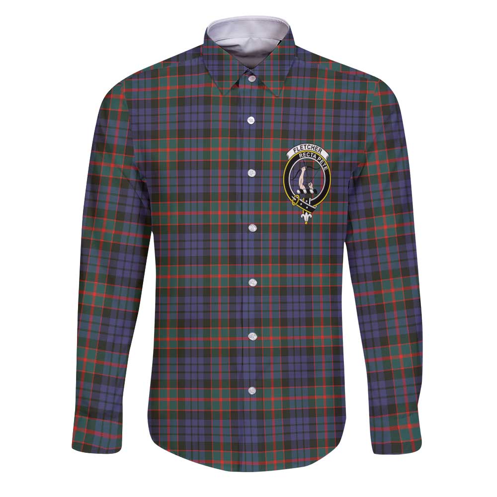 Clan Fletcher Tartan Long Sleeve Button Shirt Crest And Plaid Basic Style