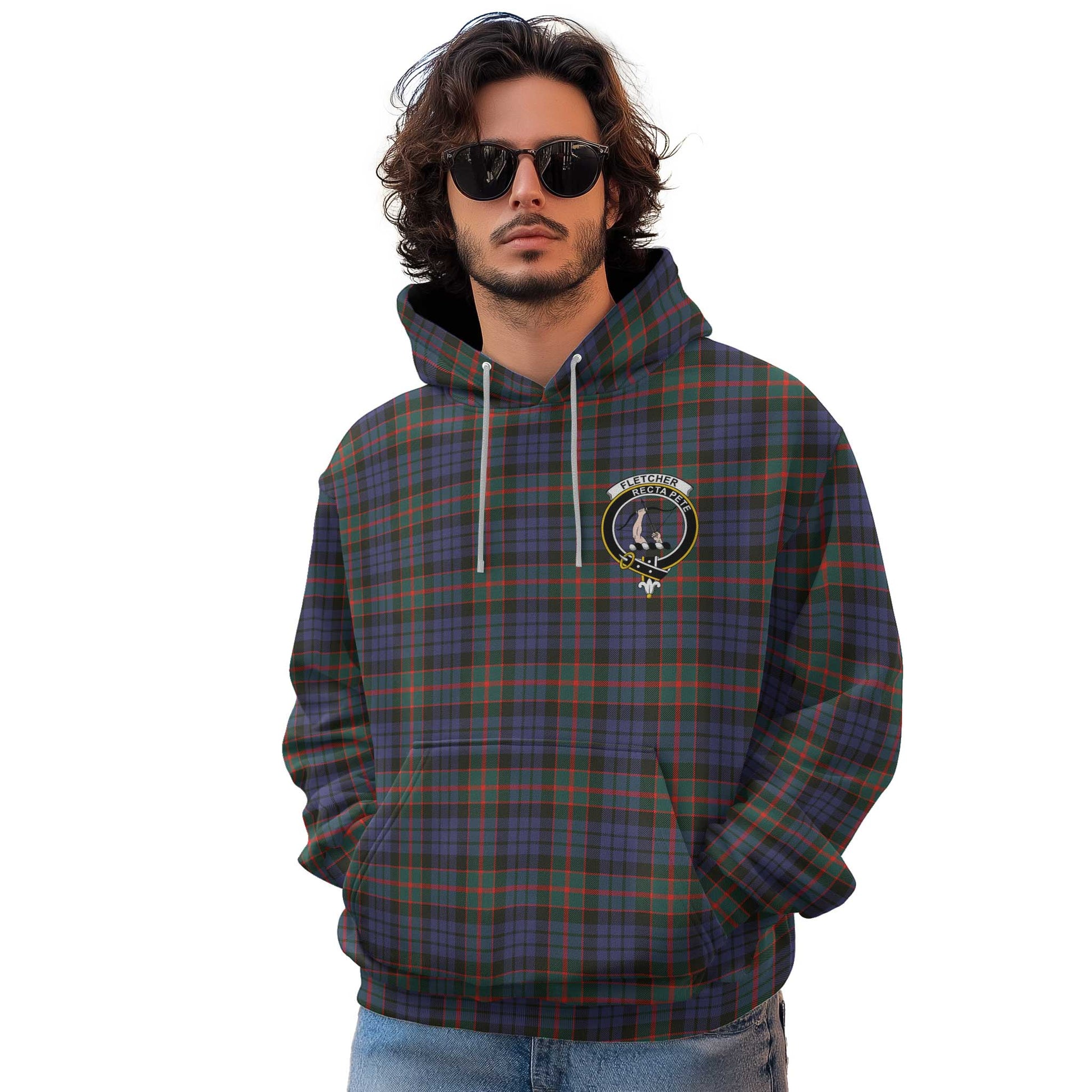 Clan Fletcher Tartan Men Hoodie Crest And Plaid Basic Style