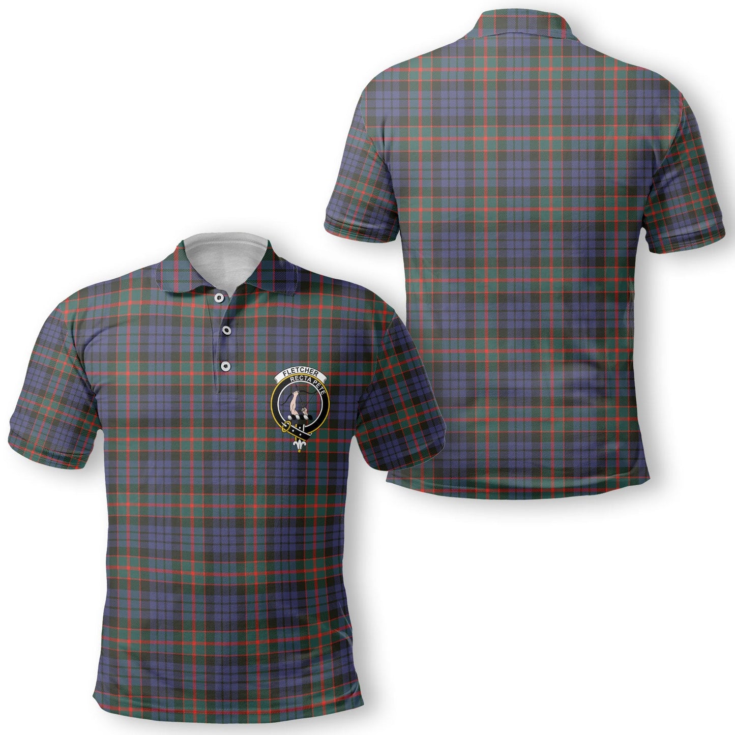 Clan Fletcher Tartan Men Polo Shirt Crest And Plaid Basic Style