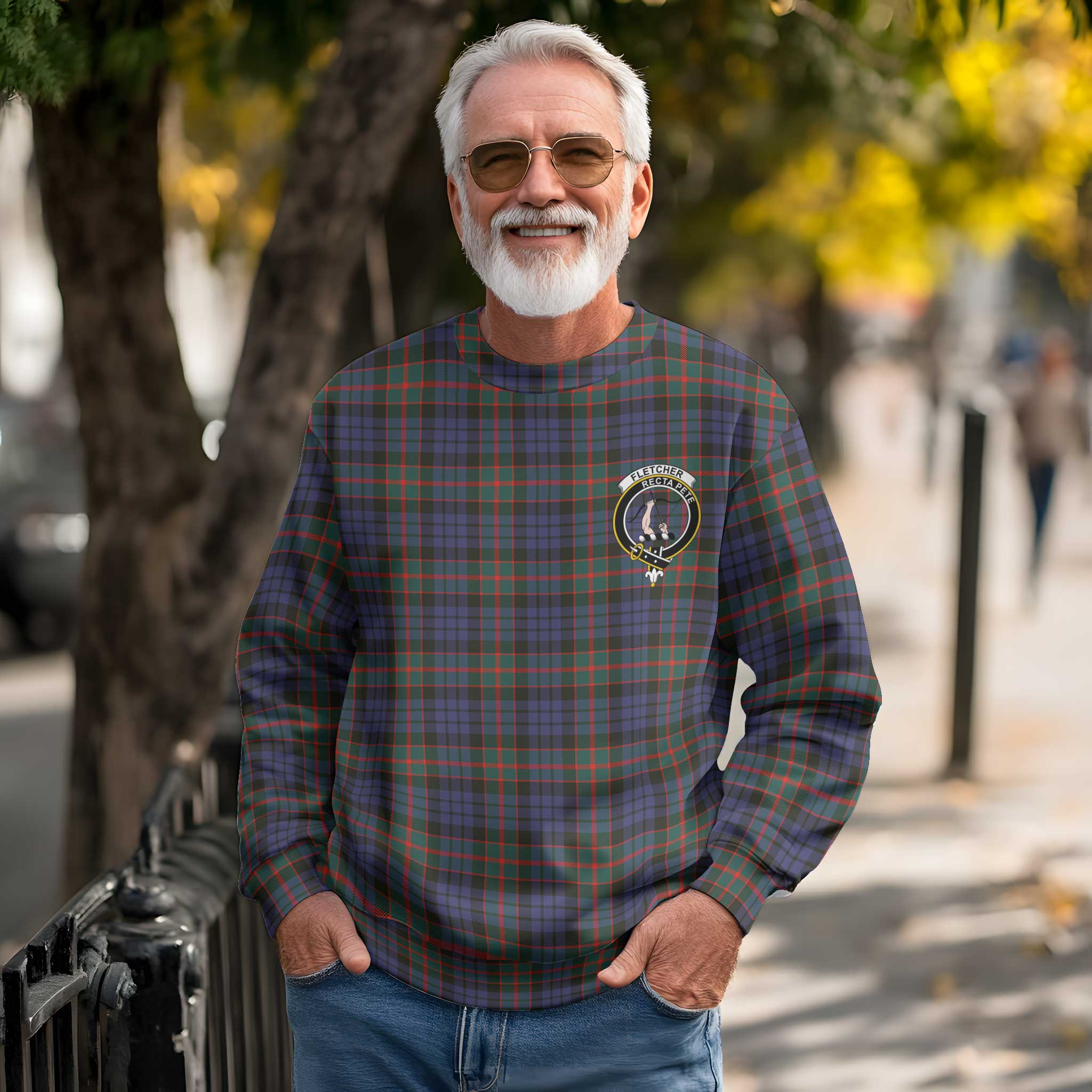 Clan Fletcher Tartan Men Sweatshirt Crest And Plaid Basic Style