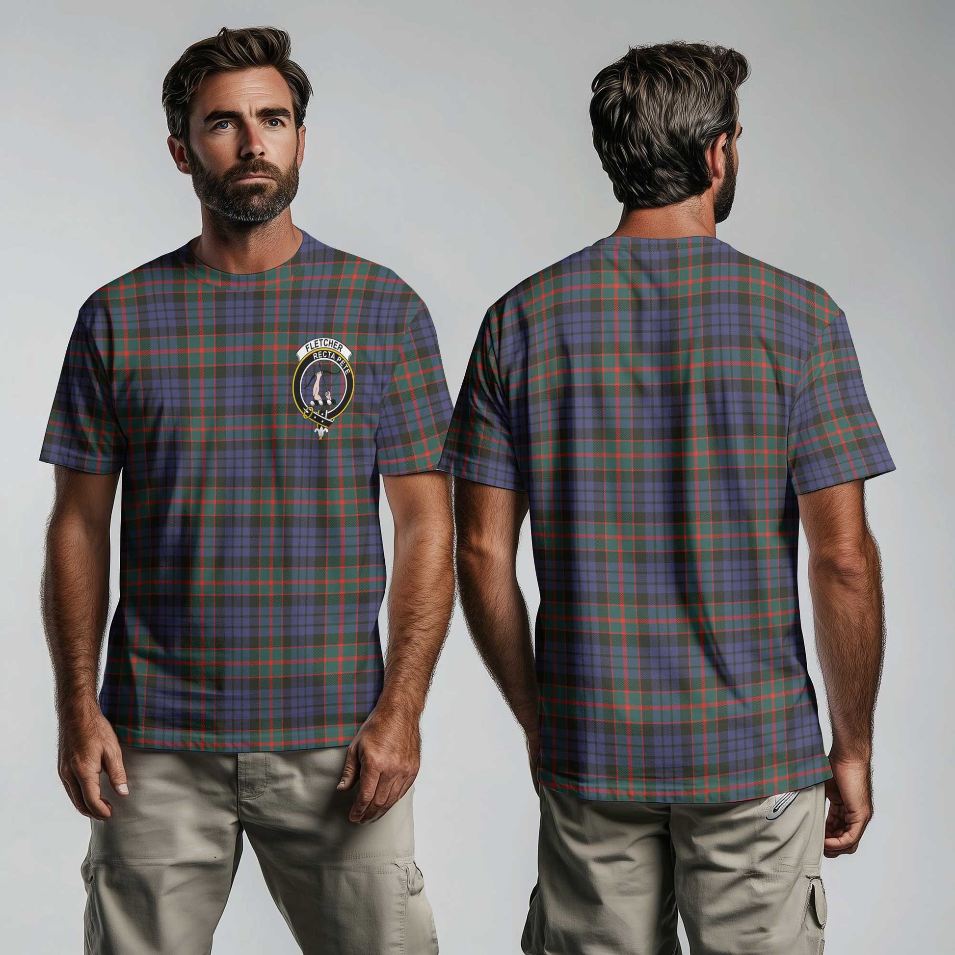 Clan Fletcher Tartan Men T Shirt Crest And Plaid Basic Style