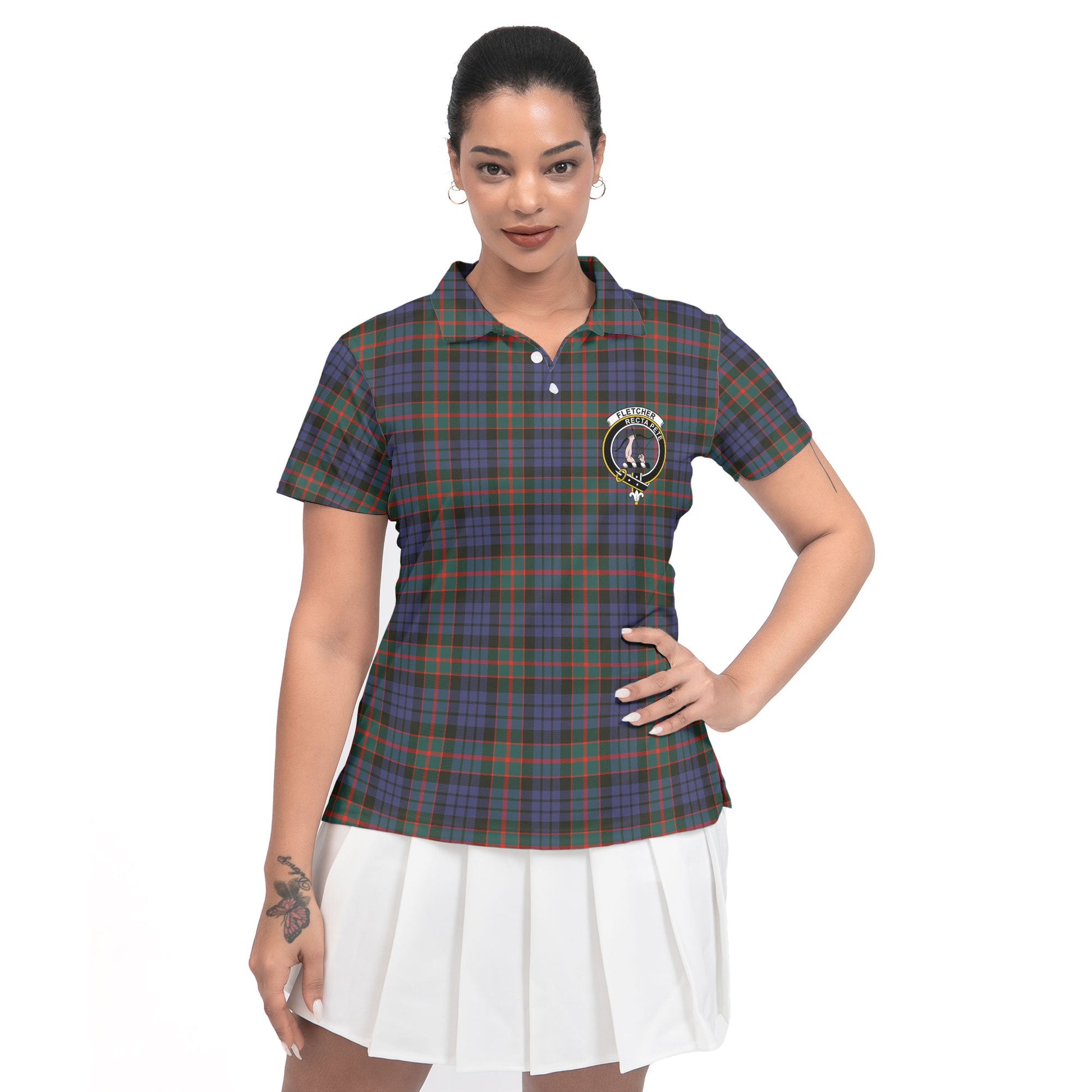 Clan Fletcher Tartan Women Polo Shirt Crest And Plaid Basic Style