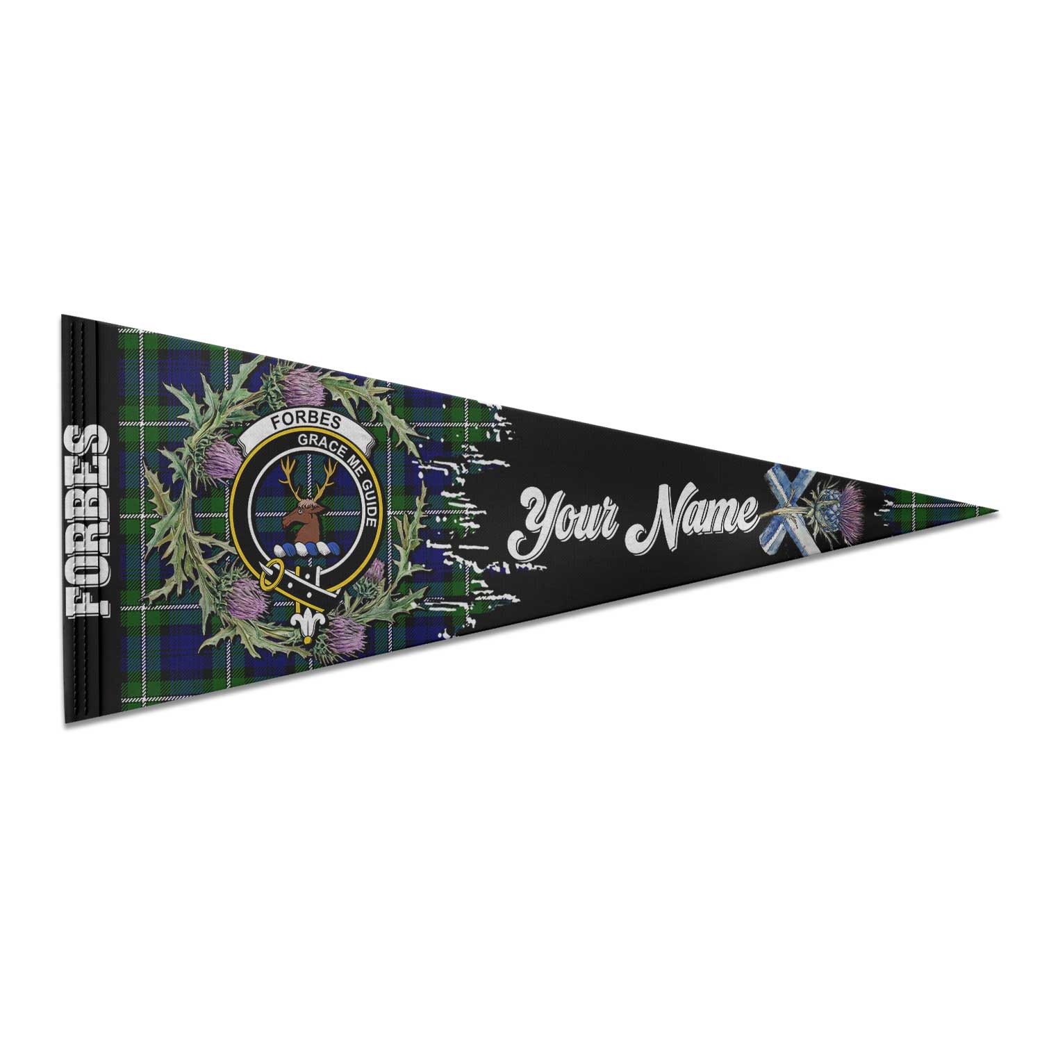 Clan Forbes Tartan Felt Pennant Crest And Plaid Basic Style