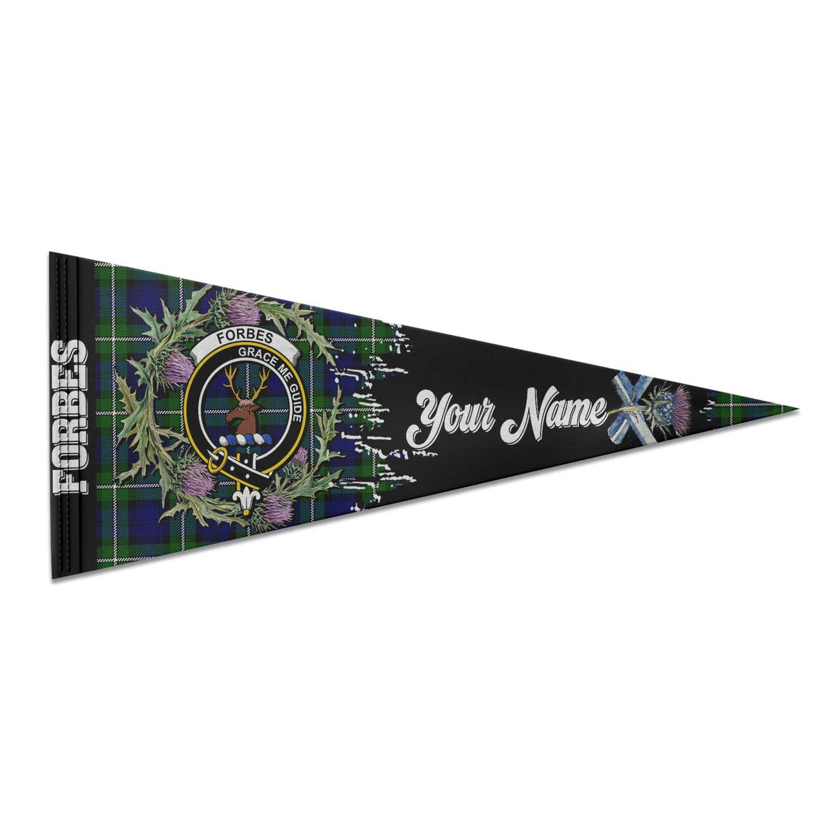 Clan Forbes Tartan Felt Pennant Crest And Plaid Basic Style