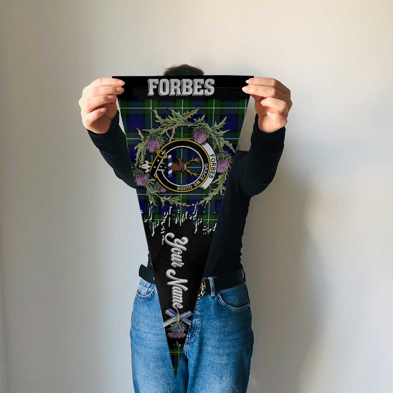 Clan Forbes Tartan Felt Pennant Crest And Plaid Basic Style