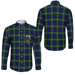 Clan Forbes Tartan Long Sleeve Button Shirt Crest And Plaid Basic Style