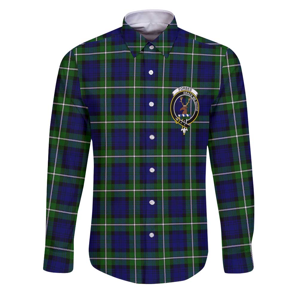Clan Forbes Tartan Long Sleeve Button Shirt Crest And Plaid Basic Style