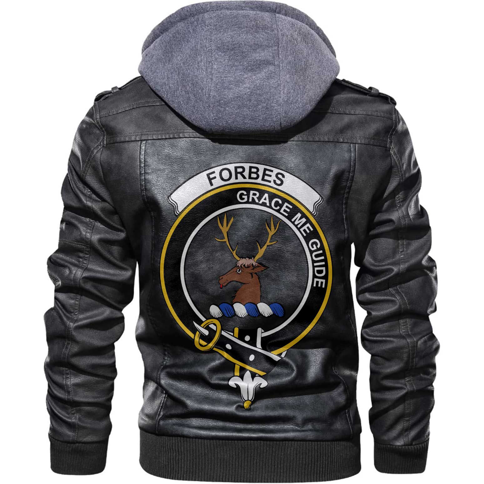 Clan Forbes Tartan Zip Leather Jacket Crest And Plaid Basic Style
